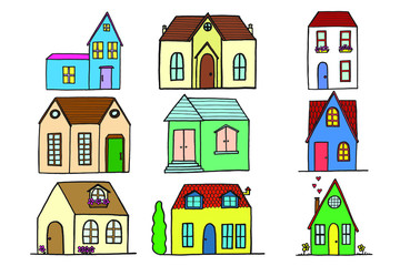 Obraz na płótnie Canvas A set of Illustrated houses