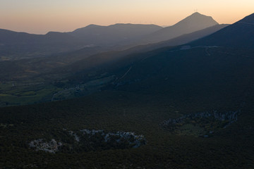 Fototapeta premium Aerial view of sinkholes at sunrise light, Argolida, Greece
