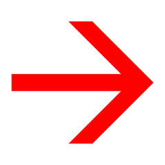 Bright red right arrow icon on white background