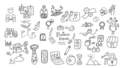 hand draw line art icon set. Business, financial, data collection, strategy and marketing theme doodle sketch. © Seek and Find