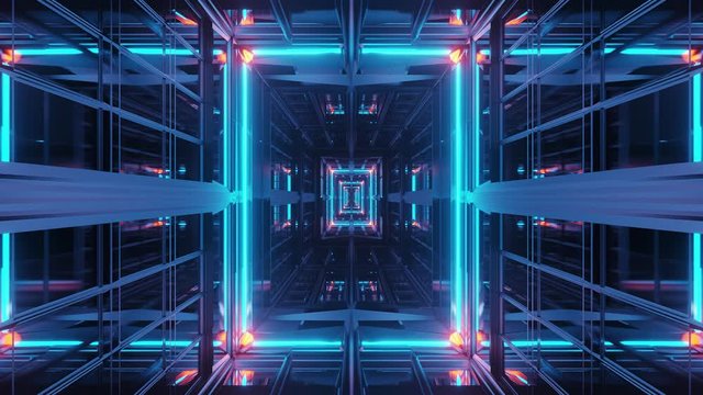 Accessing futuristic conceptual organization containing database and supercomputer inside a server room with clean metallic surfaces, motion graphic of VJ loops, 3D, motion graphic