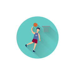 basketball player scores a ball colorful flat icon with long shadow. basketball flat icon