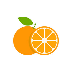 Orange set vector icon illustration isolated on white. Fruit citrus with pieces or slices. 