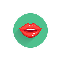 Lips colorful flat icon with long shadow. woman Lips kissing flat icon