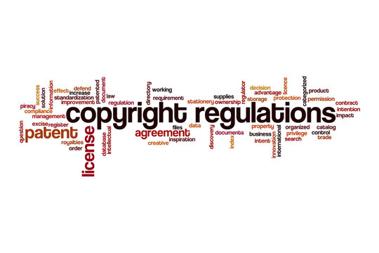 Copyright regulations word cloud concept