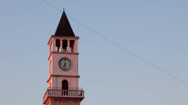 Big belfry clock tower in the city of  Tirana in Albania
