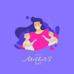 Mother hugs children. Happy Mother's Day typography vector design for greeting cards and poster. Design template celebration. Vector illustration.