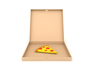 3D Rendering of pizza slice in pizza box