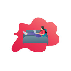 illustration flat design of woman sitting in a chair holding a laptop