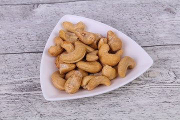 Cashew nuts heap in the bowl