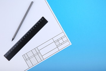 engineering education concept. drafting accessories and drafting paper with copy space