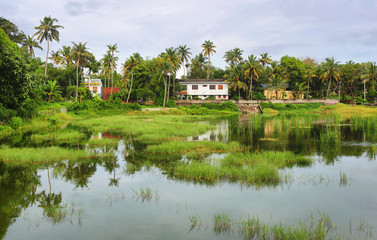 Lagoon in Varkala town, Kerala, India