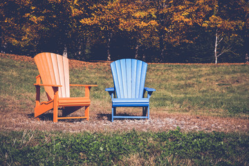 Two empty sittig chairs outdoor