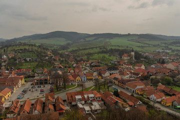 Fototapeta na wymiar View from Brumov castle in spring cloudy day in Moravia