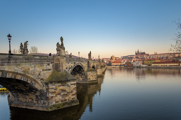 Fototapeta na wymiar Charles bridge at sunrise, Old Town bridge tower, Prague UNESCO, Czech republic, Europe - Old town