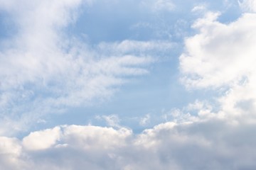 Scenic sky background. Blue sky with fluffy white clouds