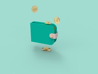 3d rendering il with purse, credin card and coin dollars lustration