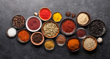Various spices in bowls