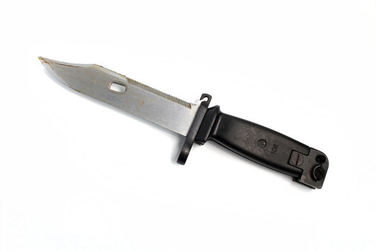 AK47 bayonet knife with a white background. Multifunctional combat army knife. Hunting knife.