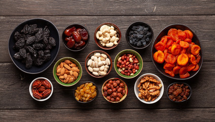 Various dried fruits and nuts