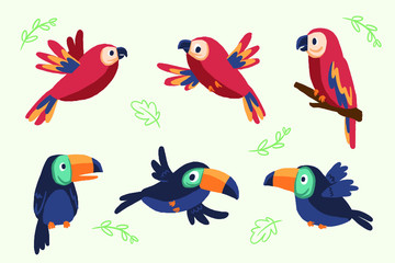 Fototapeta premium Cartoon tropical birds pattern premium vector illustration