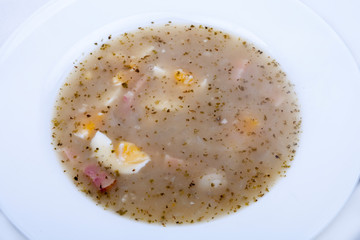 homemade traditional polish żur (sourdough soup)
