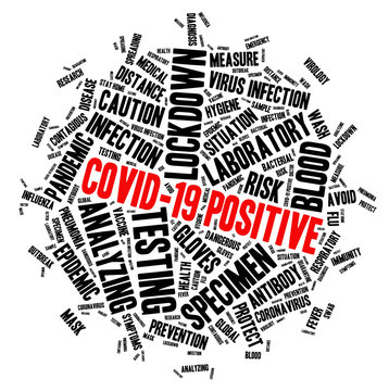 COVID-19 positive virus shaped word cloud concept