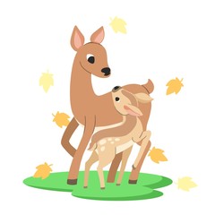 Cute mother and baby deer cartoon vector illustration