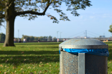 Trash can in a park