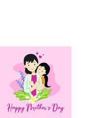 Mothers Day Cartoon cute adorable mother and baby flat . Premium Vector