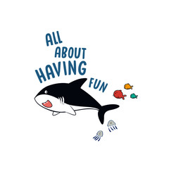 shark fish underwater ocean jellyfish text line tee illustration art vector 