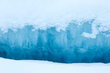 Iceberg up close covered in snow ice blue