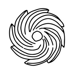 Round pie, the edge of the braid.Drawn pastry in the style of Doodle.Black and white image.Monochrome.Outline drawing by hand.Coloring.Vector image.