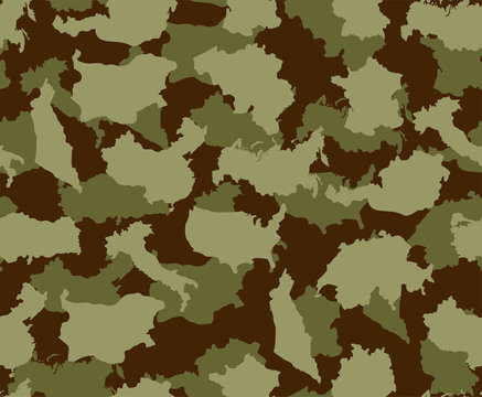 Map country set army pattern seamless. military background. USA and Germany. Austria and Australia, Turkey and China. Bulgaria and Switzerland.