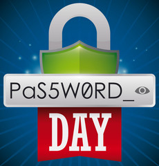 Padlock with Visible Code inside Input and Ribbon promoting Password Day, Vector Illustration