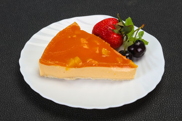 Cheesecake with apricot served strawberry