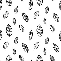 seamless Botanical leaf pattern on a blue background. Beautiful Botanical illustration of leaves.Digital Botanical illustration. Design for textiles, postcards, web
