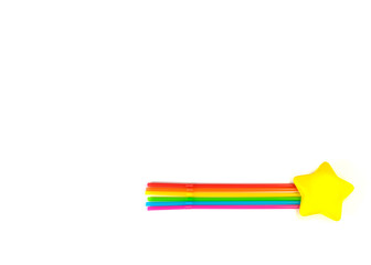 A comet of seven tubes of rainbow colors and a star. Isolated objects on a white background. The colors of the rainbow symbolize the movement of LGBT people. Greeting card to International Day Against