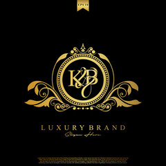 Logo Initial letter KB luxury vector mark, gold color elegant classical symmetric curves decor.