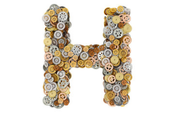 Letter H from cogwheels, 3D rendering