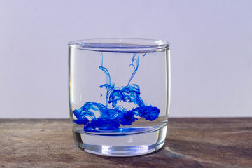 vaso de agua con tintas de colores