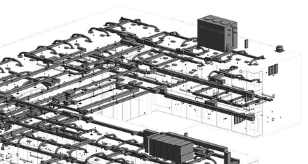 architectural isometric blueprint of  HVAC system in BIM