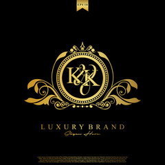 Logo Initial letter KK luxury vector mark, gold color elegant classical symmetric curves decor.