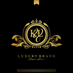 Logo Initial letter KL luxury vector mark, gold color elegant classical symmetric curves decor.