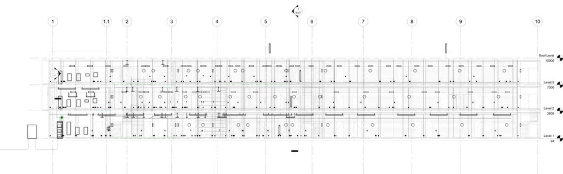 sectional elevation of a modern building's HVAC system