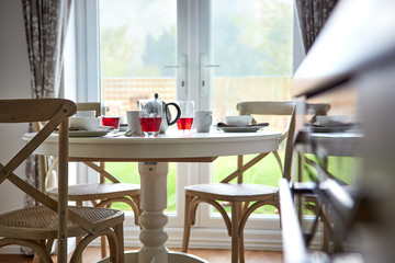 Breakfast served on table in the morning