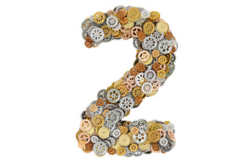 Number 2 from gearwheels, 3D rendering