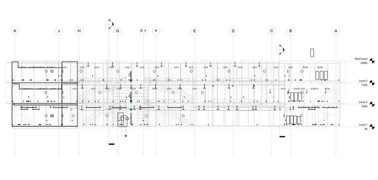 sectional elevation of a modern building's HVAC system