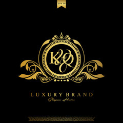 Logo Initial letter KQ luxury vector mark, gold color elegant classical symmetric curves decor.