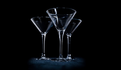 Empty martini glasses on a black. Moscow